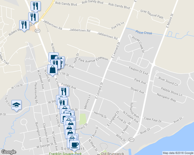 map of restaurants, bars, coffee shops, grocery stores, and more near 207 Stuart Avenue in Southport