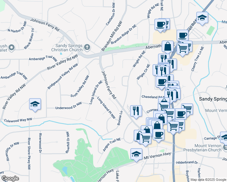 map of restaurants, bars, coffee shops, grocery stores, and more near 735 Glenferry Trail Northwest in Atlanta