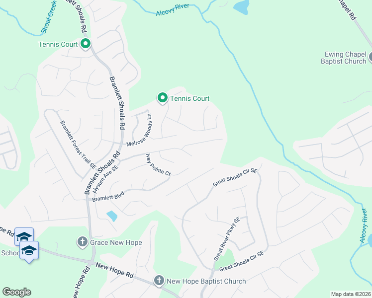 map of restaurants, bars, coffee shops, grocery stores, and more near 1434 Ivey Pointe Drive Southeast in Lawrenceville