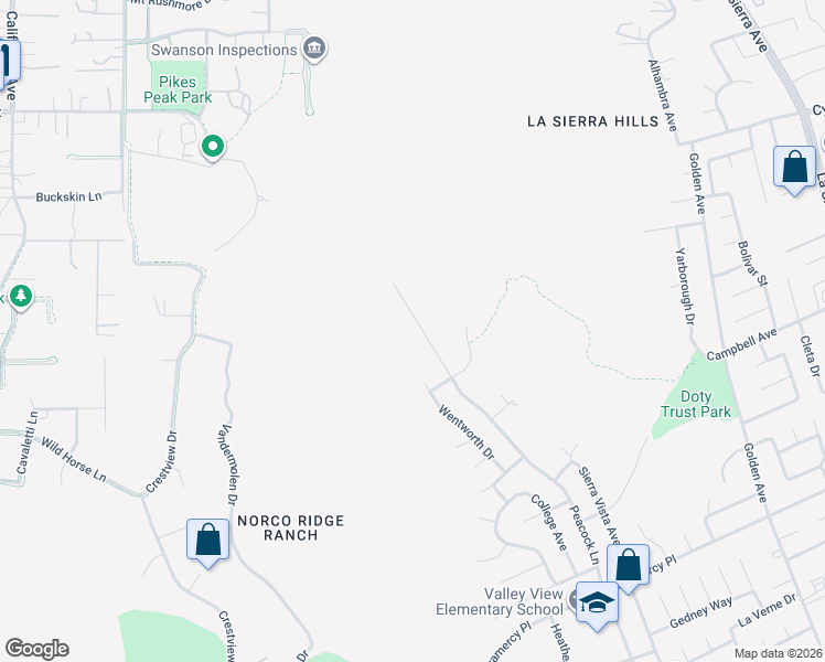 map of restaurants, bars, coffee shops, grocery stores, and more near 5670 Peacock Lane in Riverside
