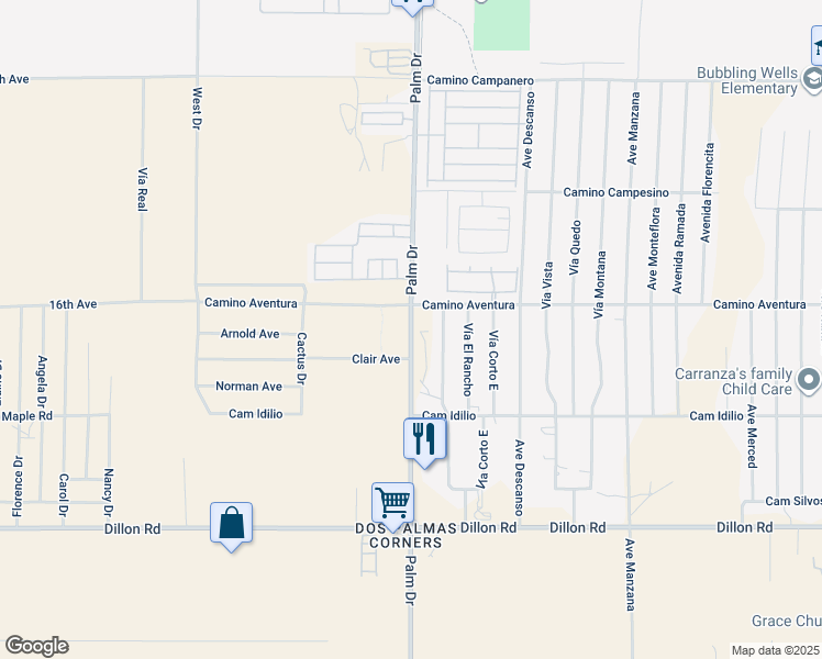 map of restaurants, bars, coffee shops, grocery stores, and more near Palm Drive in Desert Hot Springs