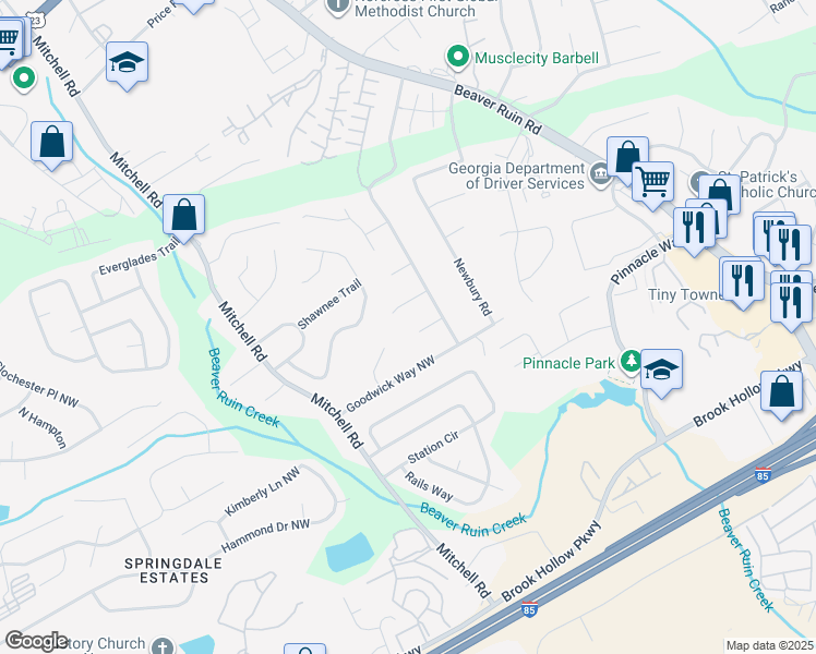 map of restaurants, bars, coffee shops, grocery stores, and more near 5459 Terrace Garden Way in Norcross