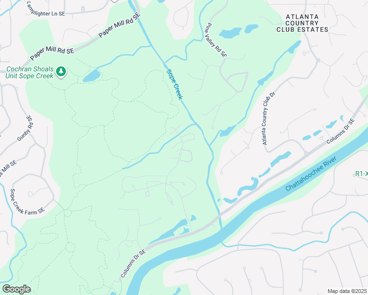 map of restaurants, bars, coffee shops, grocery stores, and more near 3629 River Heights Crossing Southeast in Marietta