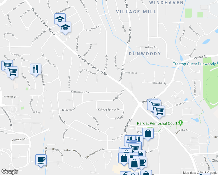 map of restaurants, bars, coffee shops, grocery stores, and more near 4609 Kings Down Court in Dunwoody