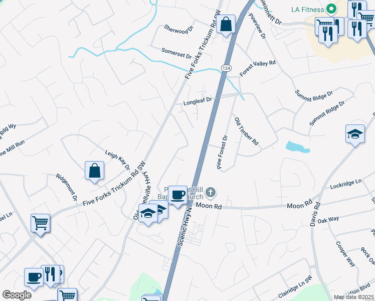 map of restaurants, bars, coffee shops, grocery stores, and more near 458 Charleston Lane in Lawrenceville