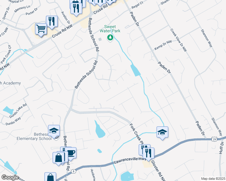 map of restaurants, bars, coffee shops, grocery stores, and more near 615 Wyndham Place Circle Northwest in Lawrenceville