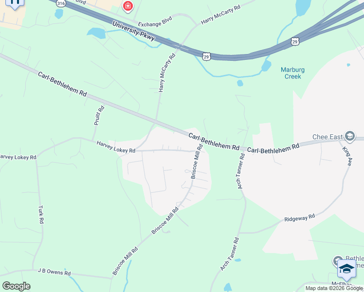 map of restaurants, bars, coffee shops, grocery stores, and more near 223 Harvey Lokey Road in Bethlehem