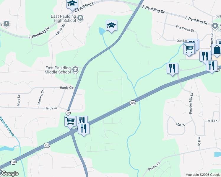 map of restaurants, bars, coffee shops, grocery stores, and more near 112 Fox Ridge Court in Dallas