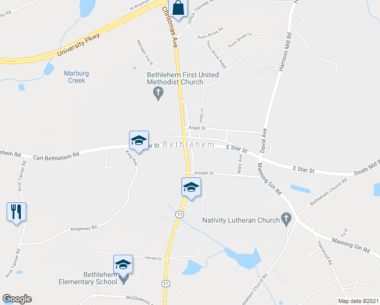 map of restaurants, bars, coffee shops, grocery stores, and more near 774 Christmas Avenue in Bethlehem