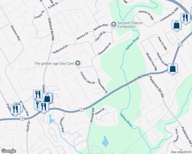 map of restaurants, bars, coffee shops, grocery stores, and more near 240 Clearwater Place in Lawrenceville