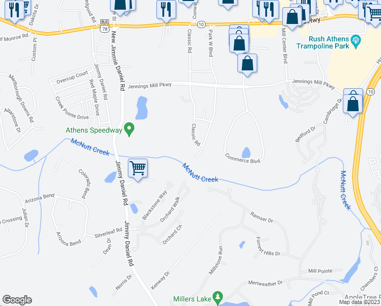 map of restaurants, bars, coffee shops, grocery stores, and more near 540 Park West Boulevard in Bogart