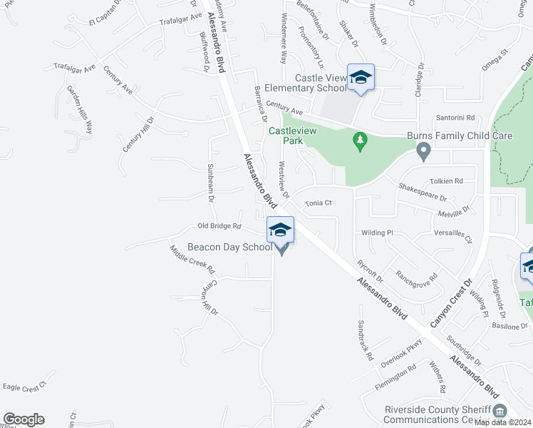 map of restaurants, bars, coffee shops, grocery stores, and more near 6592 Le Blan Way in Riverside