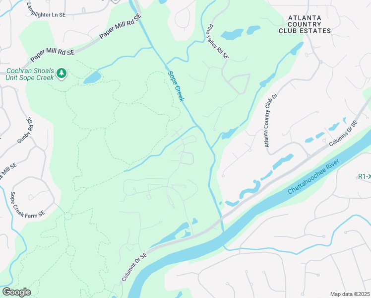 map of restaurants, bars, coffee shops, grocery stores, and more near 3629 River Heights Crossing Southeast in Marietta