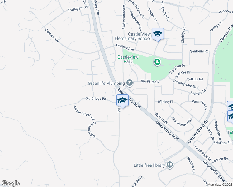 map of restaurants, bars, coffee shops, grocery stores, and more near 6592 Le Blan Way in Riverside