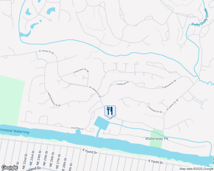 map of restaurants, bars, coffee shops, grocery stores, and more near 2828 Trailwood Drive Southeast in Southport