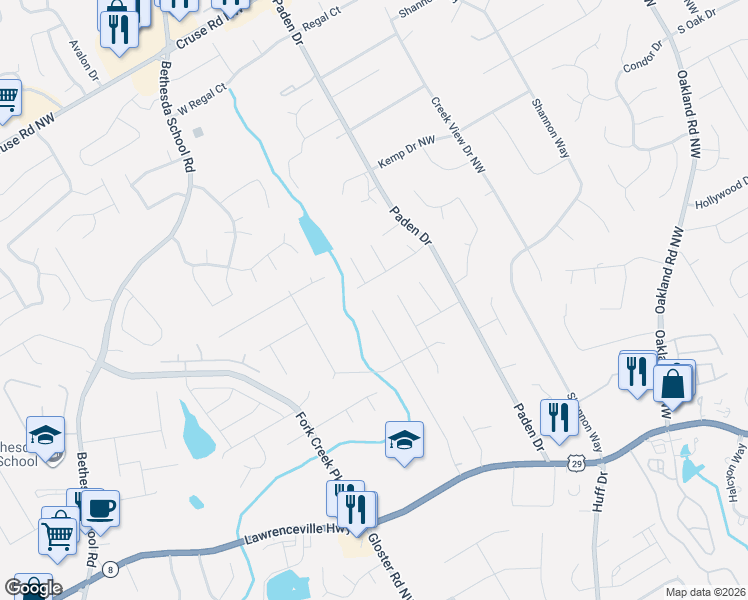 map of restaurants, bars, coffee shops, grocery stores, and more near 528 Desiree Dr NW in Lawrenceville