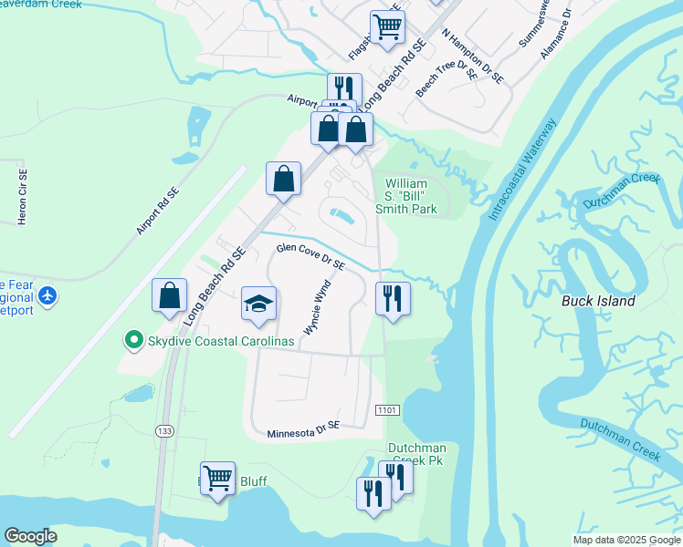 map of restaurants, bars, coffee shops, grocery stores, and more near 5024 Wyncie Wynd in Southport