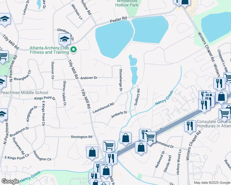 map of restaurants, bars, coffee shops, grocery stores, and more near 2668 Laurelwood Road in Atlanta