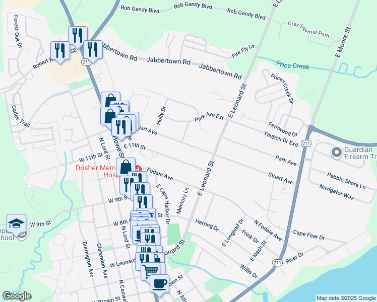 map of restaurants, bars, coffee shops, grocery stores, and more near 215 Stuart Avenue in Southport