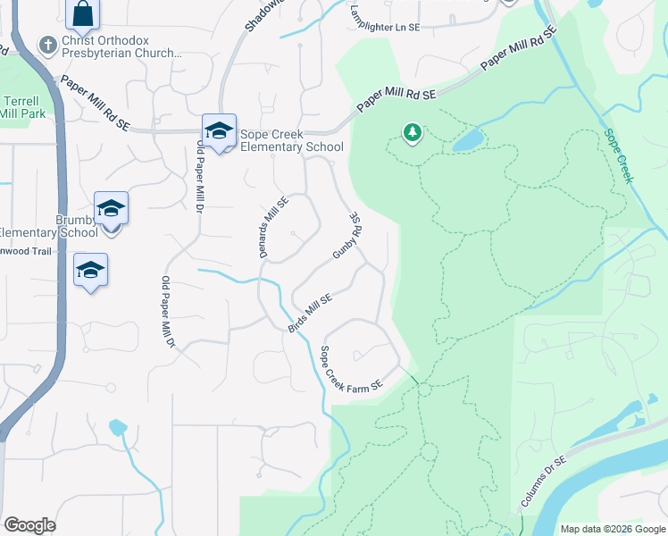 map of restaurants, bars, coffee shops, grocery stores, and more near 663 Gunby Road Southeast in Marietta