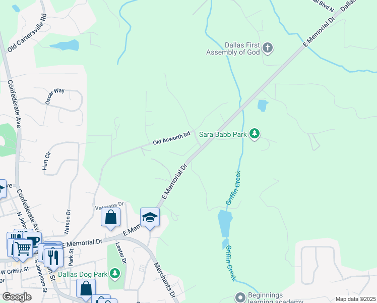 map of restaurants, bars, coffee shops, grocery stores, and more near 395 Old Acworth Road in Dallas