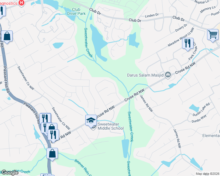 map of restaurants, bars, coffee shops, grocery stores, and more near 3304 Merlot Court in Lawrenceville