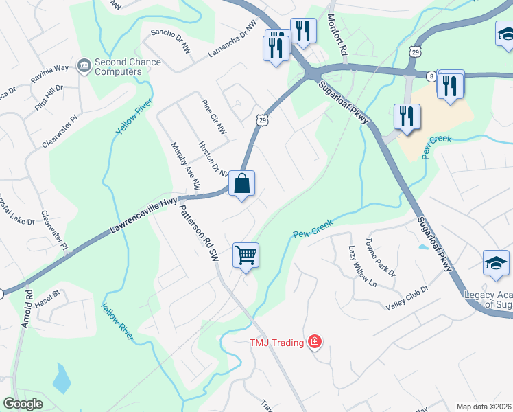 map of restaurants, bars, coffee shops, grocery stores, and more near 1750 McDowell Ct in Lawrenceville