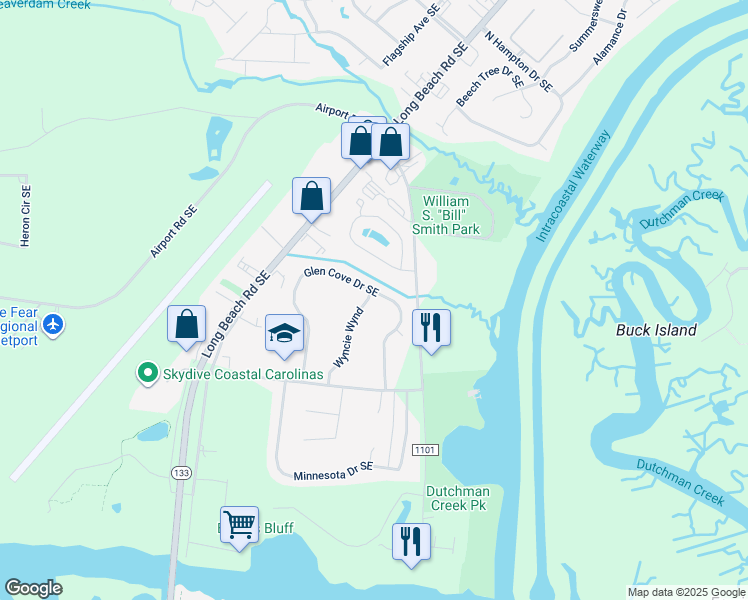 map of restaurants, bars, coffee shops, grocery stores, and more near 5024 Wyncie Wynd in Southport