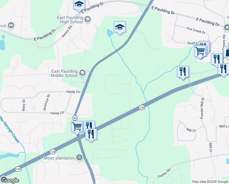 map of restaurants, bars, coffee shops, grocery stores, and more near 112 Fox Ridge Court in Dallas