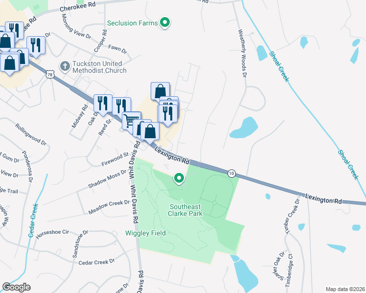 map of restaurants, bars, coffee shops, grocery stores, and more near 4505 Lexington Road in Athens