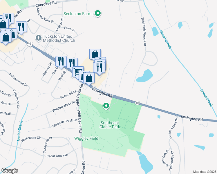 map of restaurants, bars, coffee shops, grocery stores, and more near 4505 Lexington Road in Athens