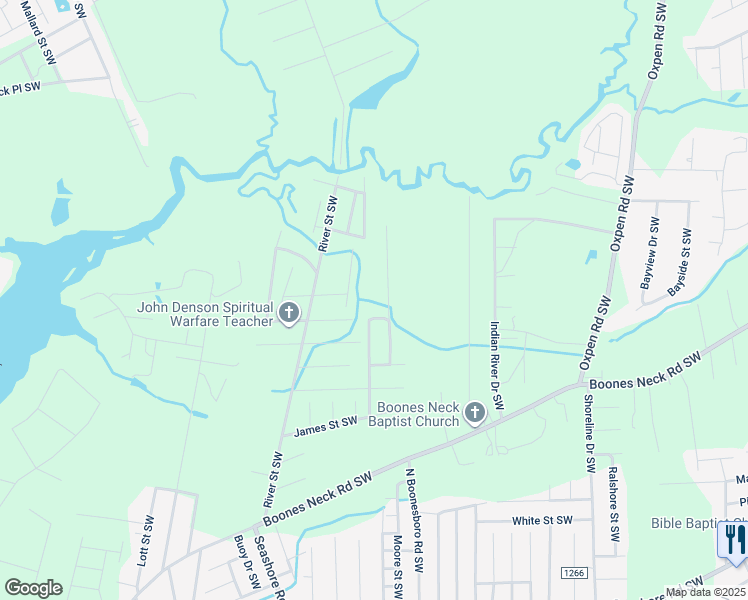map of restaurants, bars, coffee shops, grocery stores, and more near 2070 Warren Landing Road Southwest in Brunswick County