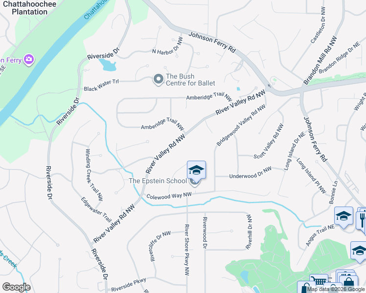 map of restaurants, bars, coffee shops, grocery stores, and more near 390 River Valley Rd NW in Atlanta