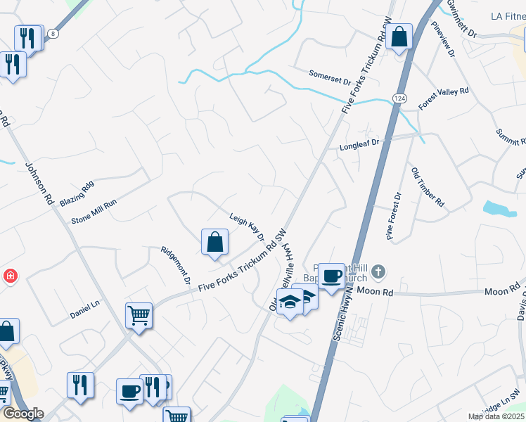 map of restaurants, bars, coffee shops, grocery stores, and more near 851 Bedford Bay Trail in Lawrenceville