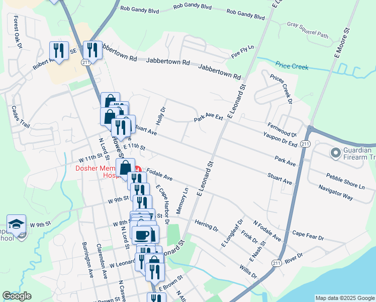 map of restaurants, bars, coffee shops, grocery stores, and more near 215 Stuart Avenue in Southport