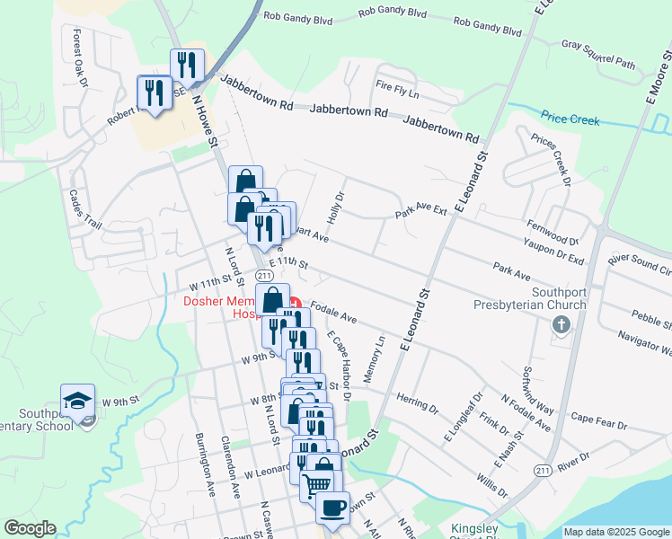 map of restaurants, bars, coffee shops, grocery stores, and more near 236 East 11th Street in Southport