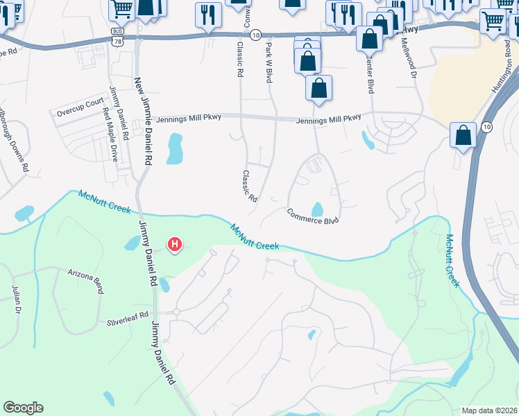 map of restaurants, bars, coffee shops, grocery stores, and more near 516 Park West Boulevard in Bogart