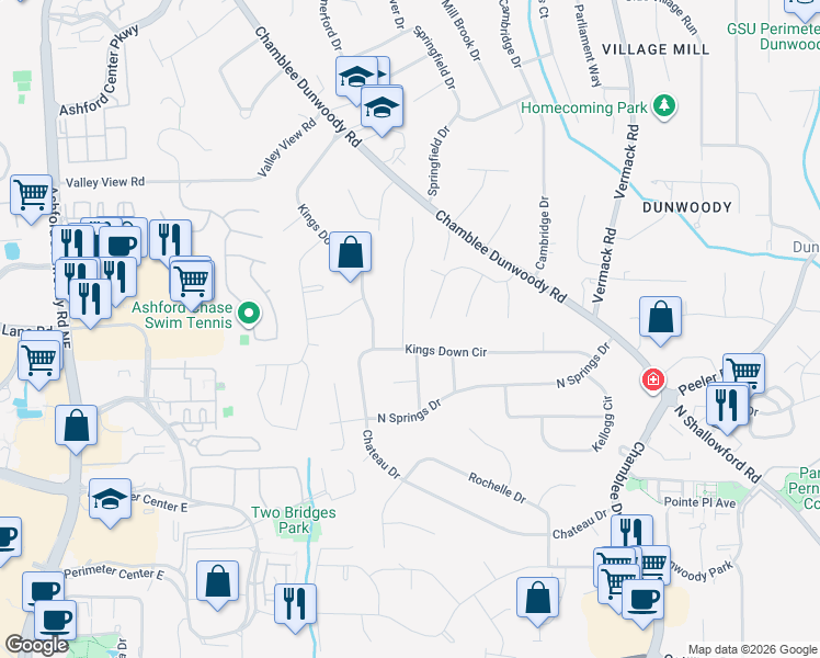 map of restaurants, bars, coffee shops, grocery stores, and more near 4609 North Springs Court in Dunwoody
