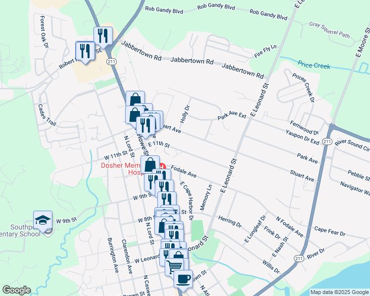 map of restaurants, bars, coffee shops, grocery stores, and more near 236 East 11th Street in Southport