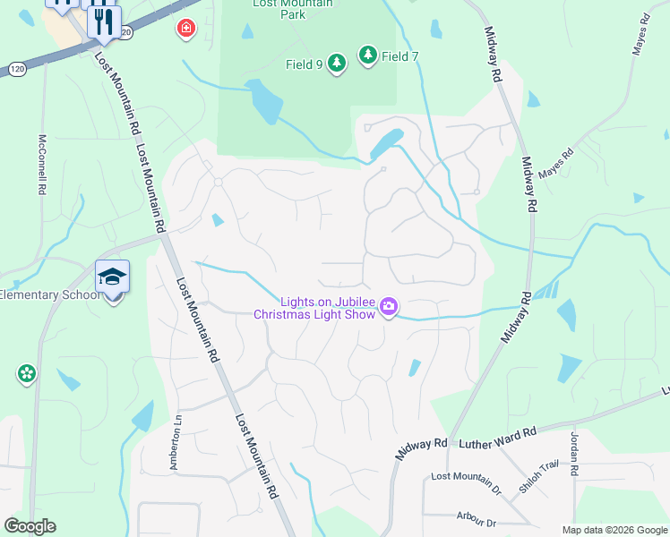 map of restaurants, bars, coffee shops, grocery stores, and more near 4813 Scarlet Oak Wk Southwest in Powder Springs