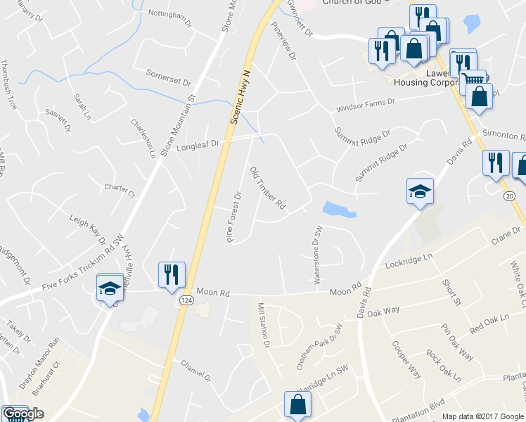 map of restaurants, bars, coffee shops, grocery stores, and more near 470 Pine Forest Drive in Lawrenceville