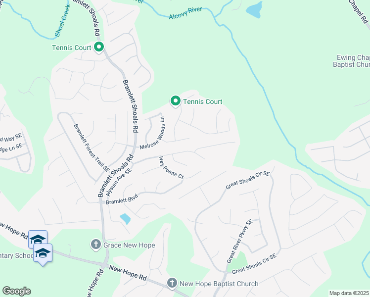 map of restaurants, bars, coffee shops, grocery stores, and more near 1394 Ivey Pointe Drive Southeast in Lawrenceville