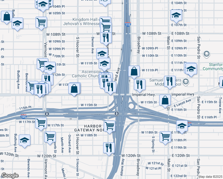 map of restaurants, bars, coffee shops, grocery stores, and more near in Los Angeles