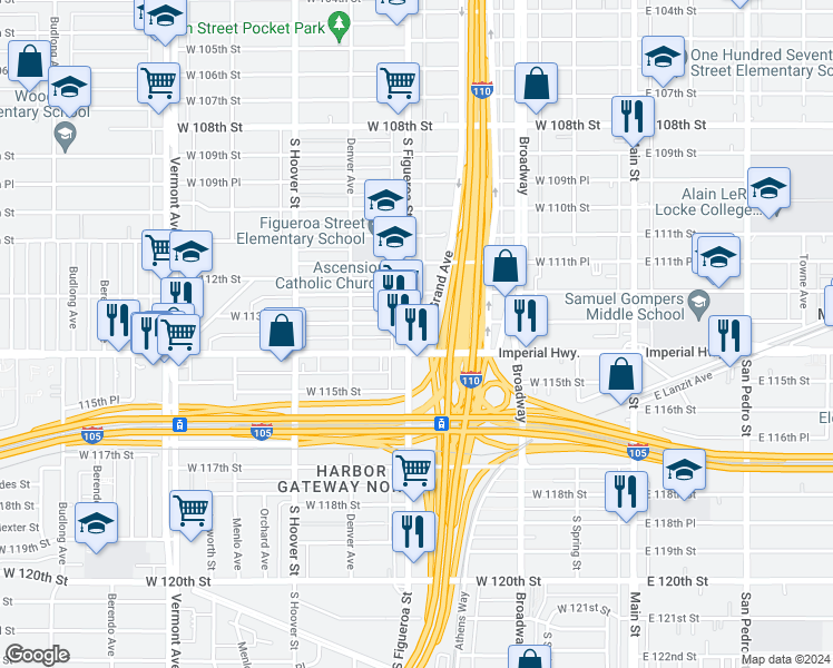 map of restaurants, bars, coffee shops, grocery stores, and more near in Los Angeles