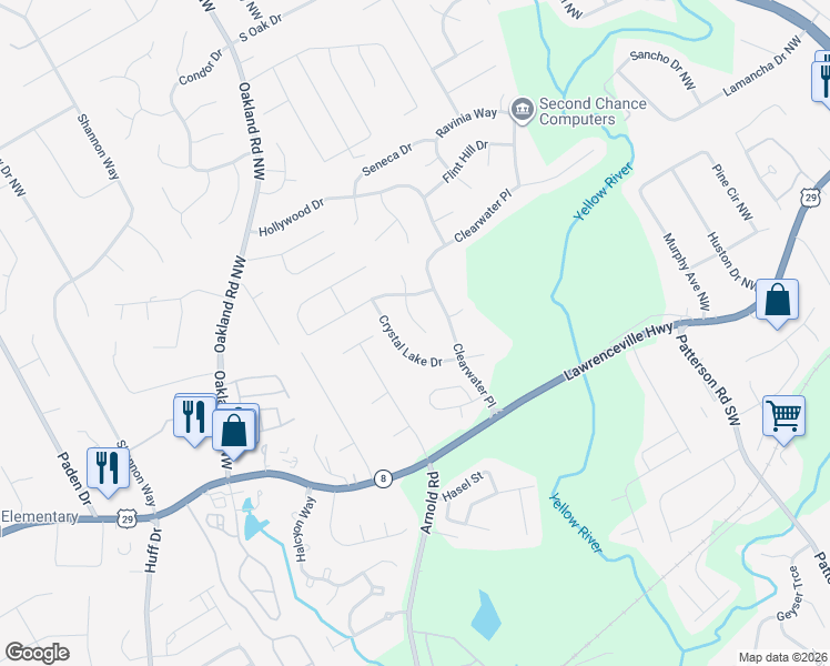 map of restaurants, bars, coffee shops, grocery stores, and more near 272 Cimarron Way in Lawrenceville
