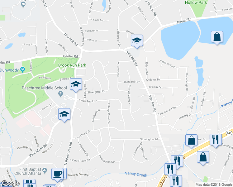 map of restaurants, bars, coffee shops, grocery stores, and more near 4620 Dunover Circle in Doraville