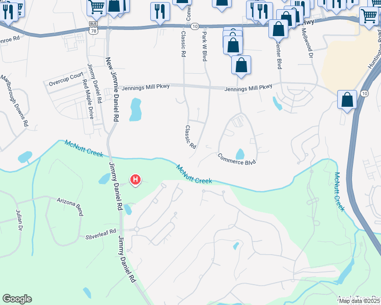 map of restaurants, bars, coffee shops, grocery stores, and more near 500 Park West Boulevard in Bogart