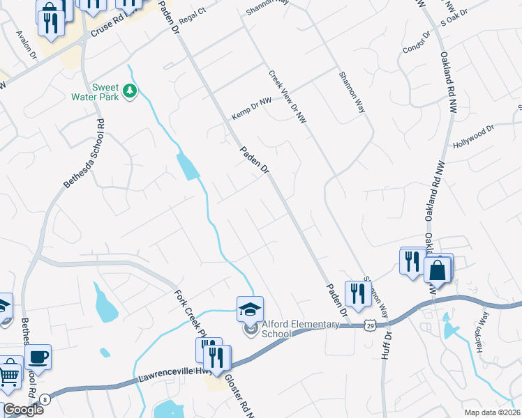 map of restaurants, bars, coffee shops, grocery stores, and more near 520 Roys Ct in Lawrenceville