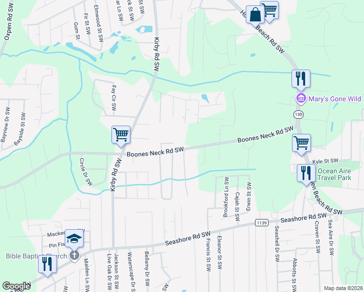 map of restaurants, bars, coffee shops, grocery stores, and more near 2072-2078 Boones Neck Rd SW in Brunswick