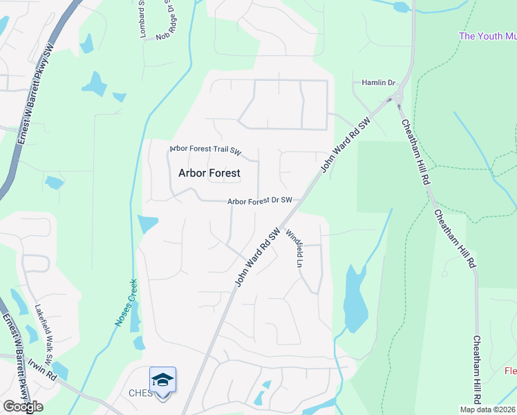 map of restaurants, bars, coffee shops, grocery stores, and more near 2010 Arbor Forest Drive Southwest in Marietta